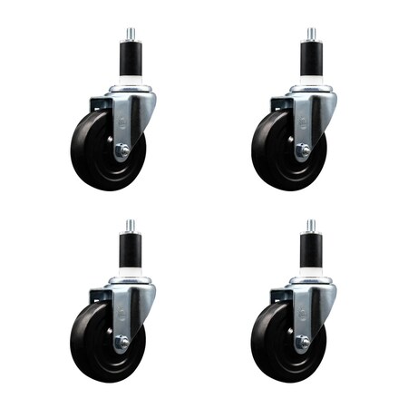 Service Caster 4'' SS Hard Rubber Wheel Swivel 1-3/8'' Expanding Stem Caster Set, 4PK SCC-SSEX20S414-HRS-138-4